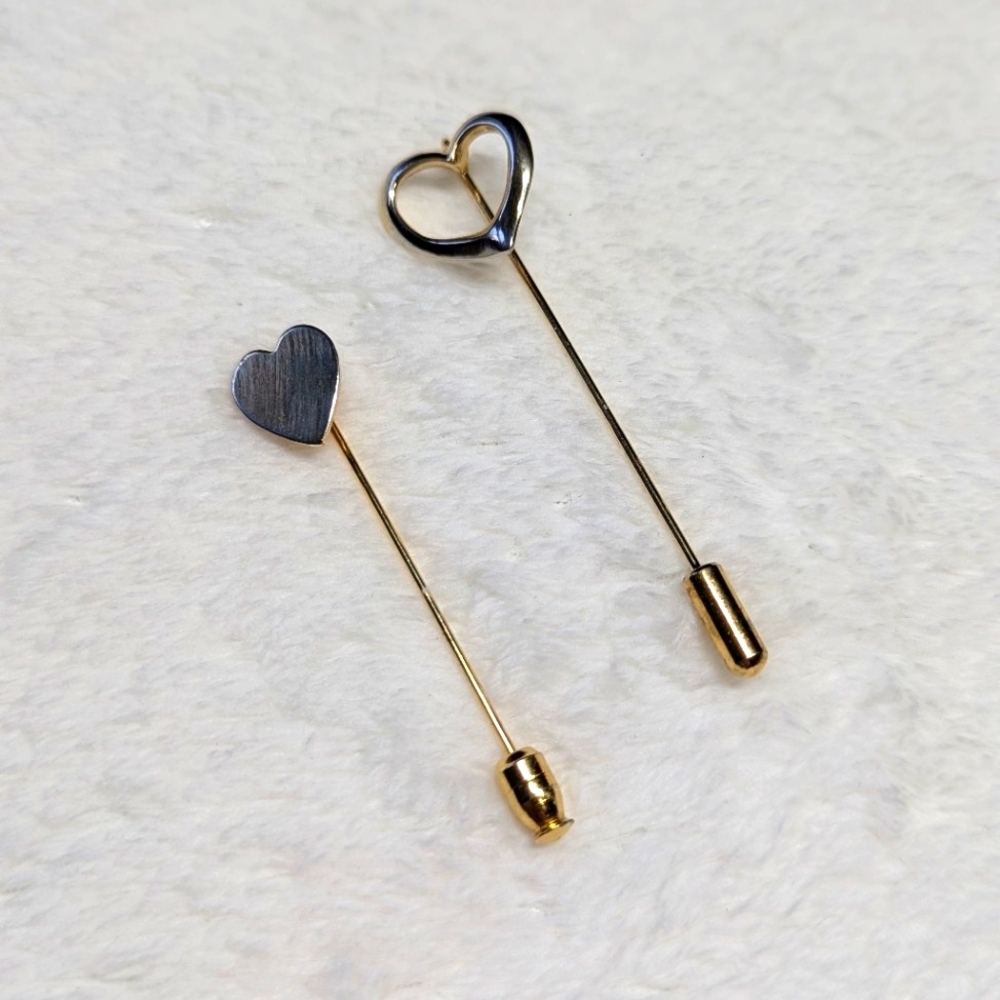 Vintage 80's Goldtone Heart Stick Pins - Qty 2